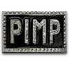 Diamond belt buckle that says pimp in diamonds