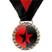 Red and black game play medal award with star