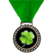 Luck of the Irish Green game play medal award with four leaf clover