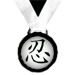 Black and white game play medal award with japanese writing