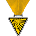 Bright yellow game play medal award with explosion